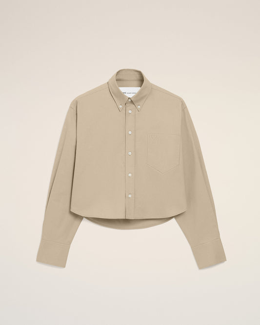 Beige Cotton Cropped Embossed Ami De Coeur Shirt
