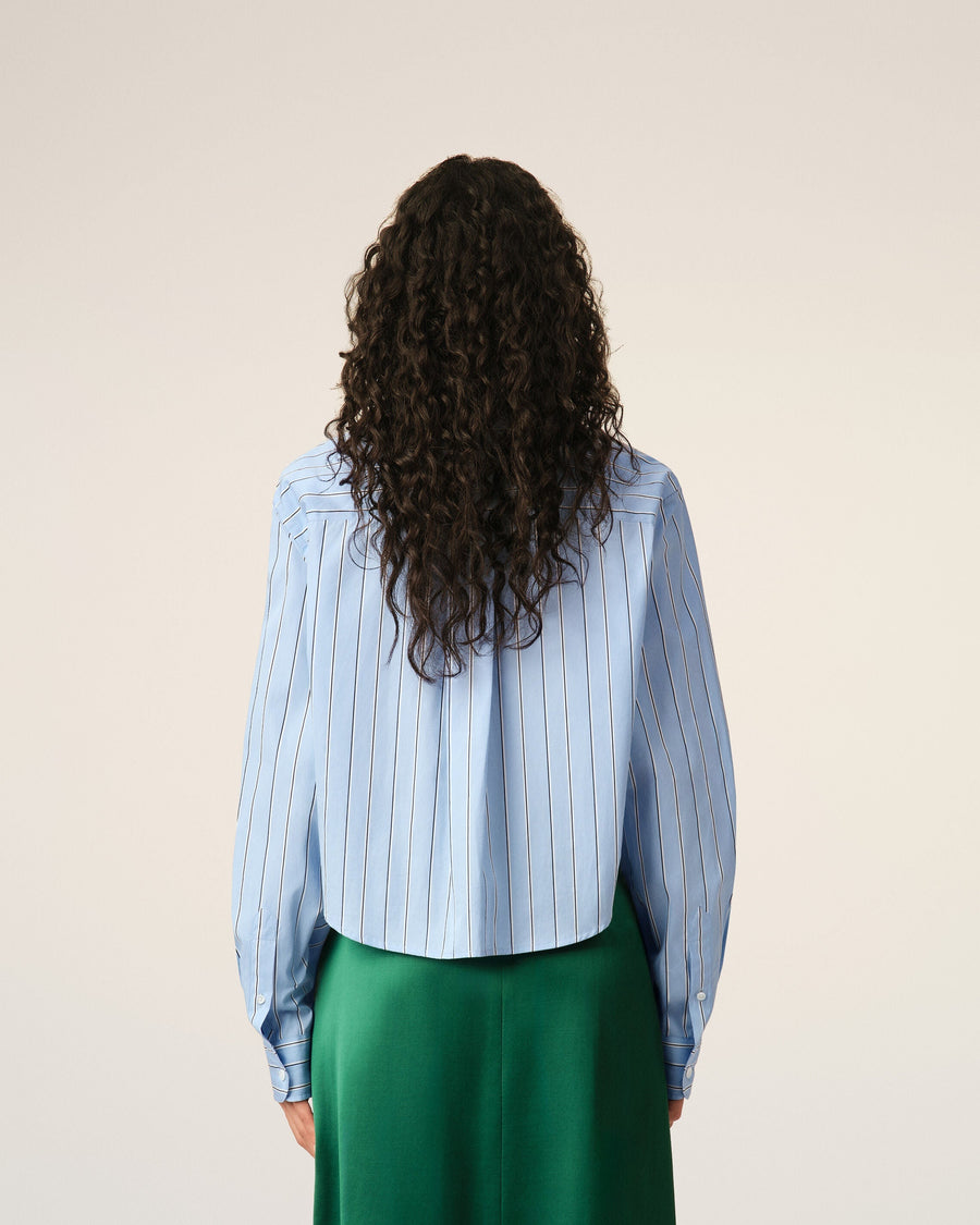 Blue striped cotton cropped shirt