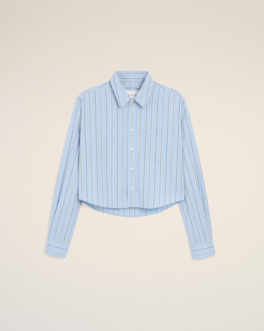Blue striped cotton cropped shirt