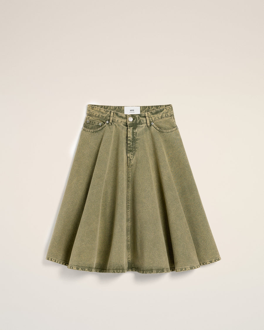 Green Cotton Midi Skirt With Godets