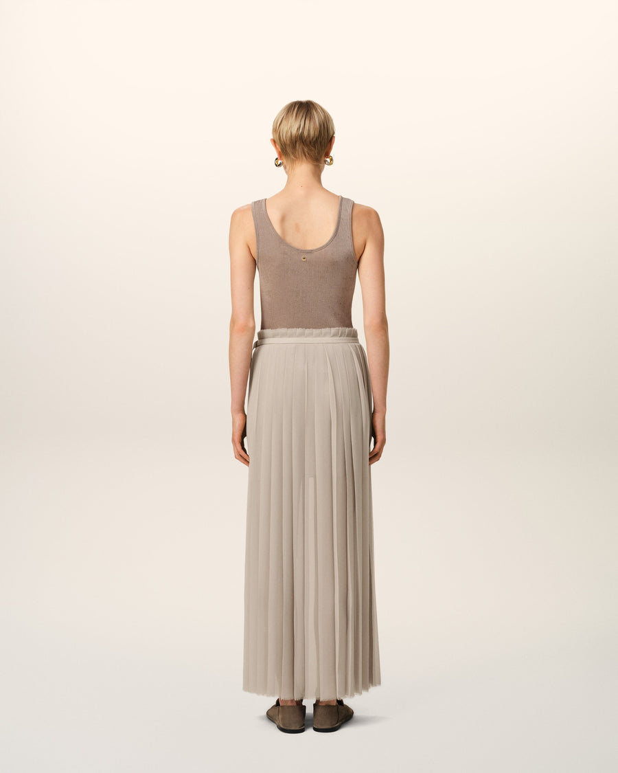 Beige Long Pleated Skirt