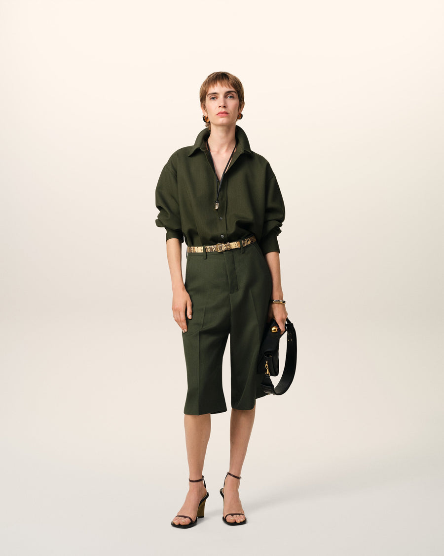 Green Wool Wide Bermuda