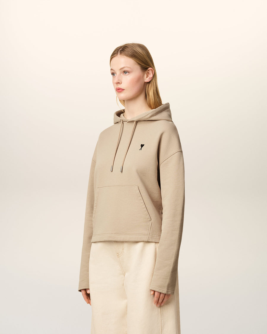 Beige Cotton Contrasted Ami De Coeur Hoodie