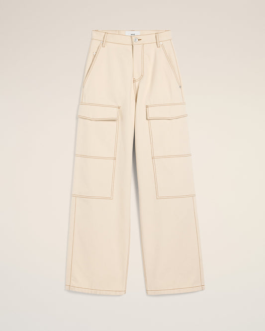 Beige Cotton Cargo Wide Fit Jeans