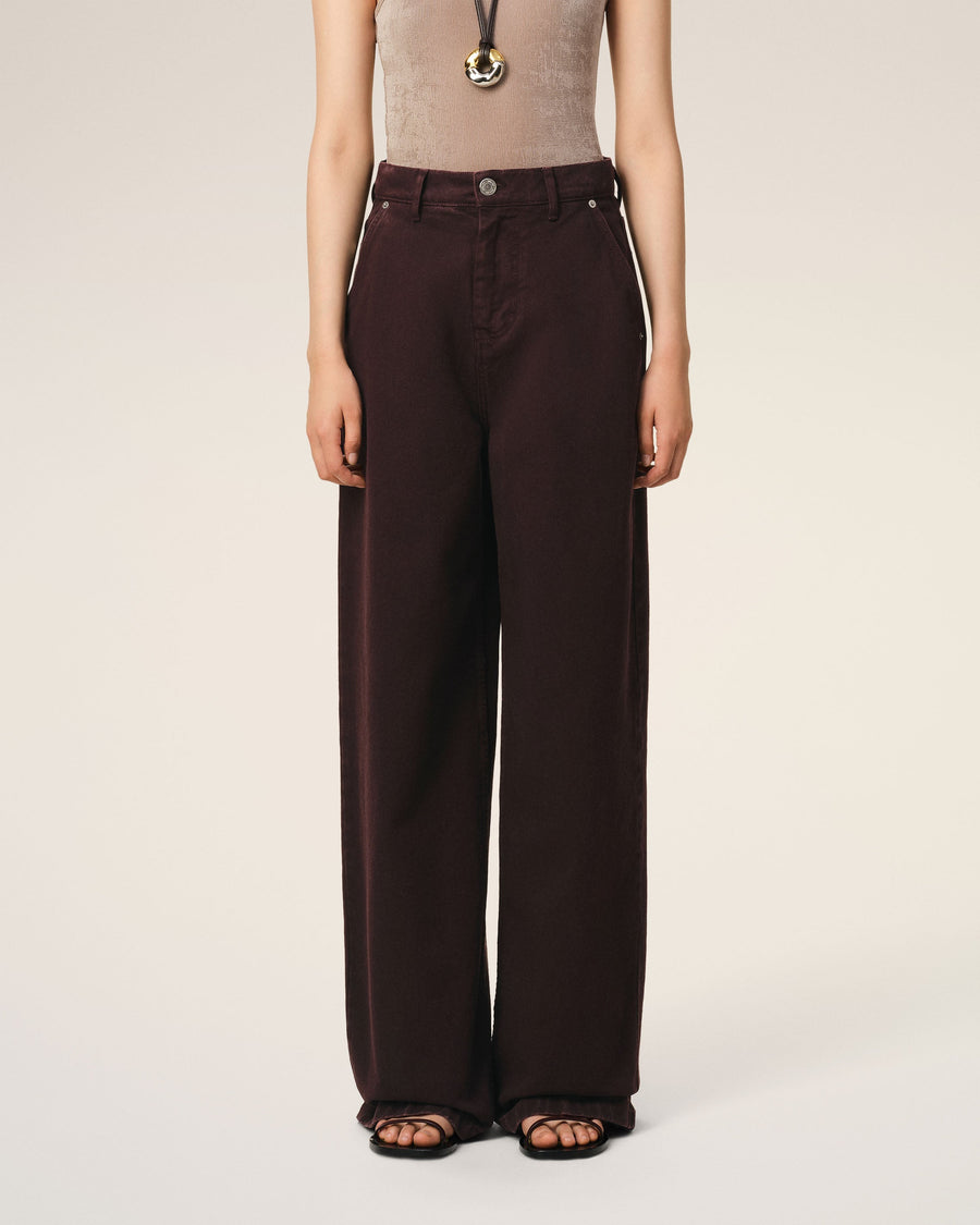 Burgundy Cotton Wide Fit Jeans