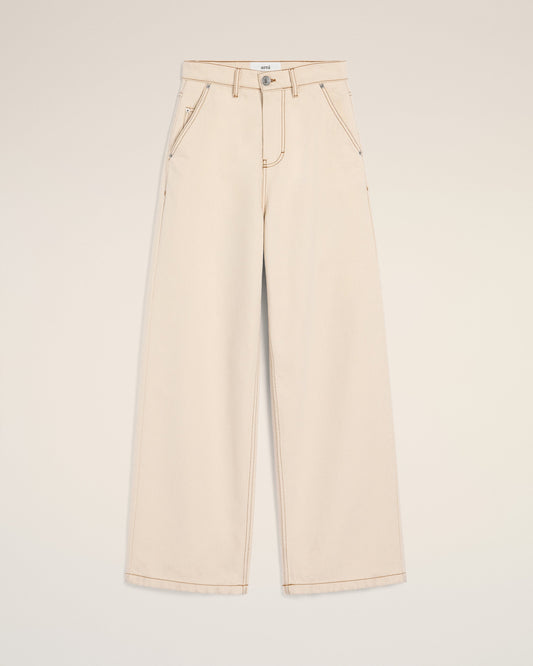Beige Cotton Wide Fit Jeans