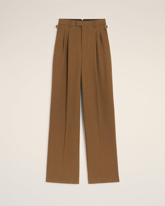 Brown Wool High Waist Tabs Wide Trousers