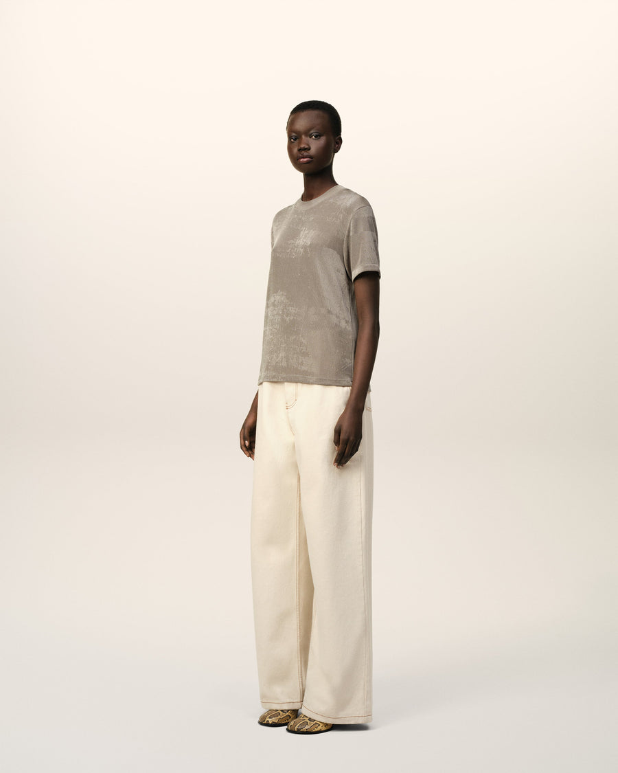 Beige Shiny Jersey Short Sleeve T-Shirt