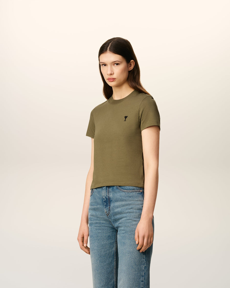 Green Cotton Cropped Ami De Coeur T-shirt