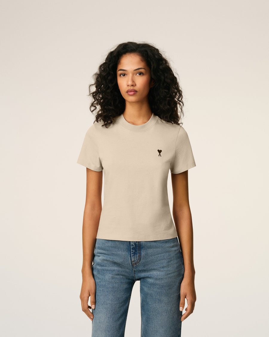 Beige Cotton Cropped Ami De Coeur T-shirt