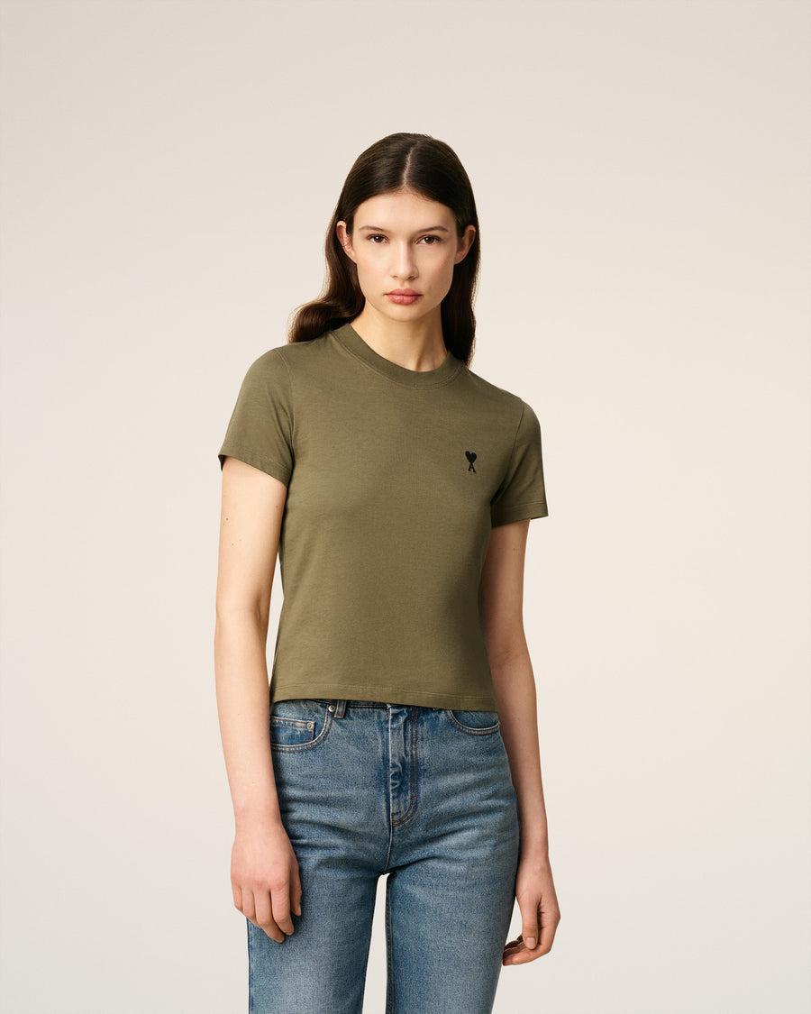 Green Cotton Cropped Ami De Coeur T-shirt