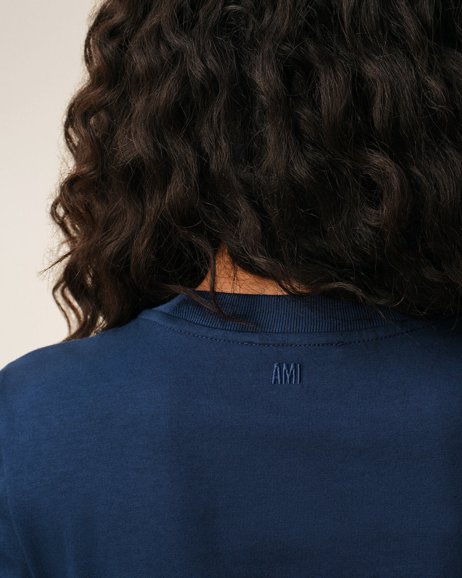 Blue Cotton Ami De Coeur Cropped T-shirt