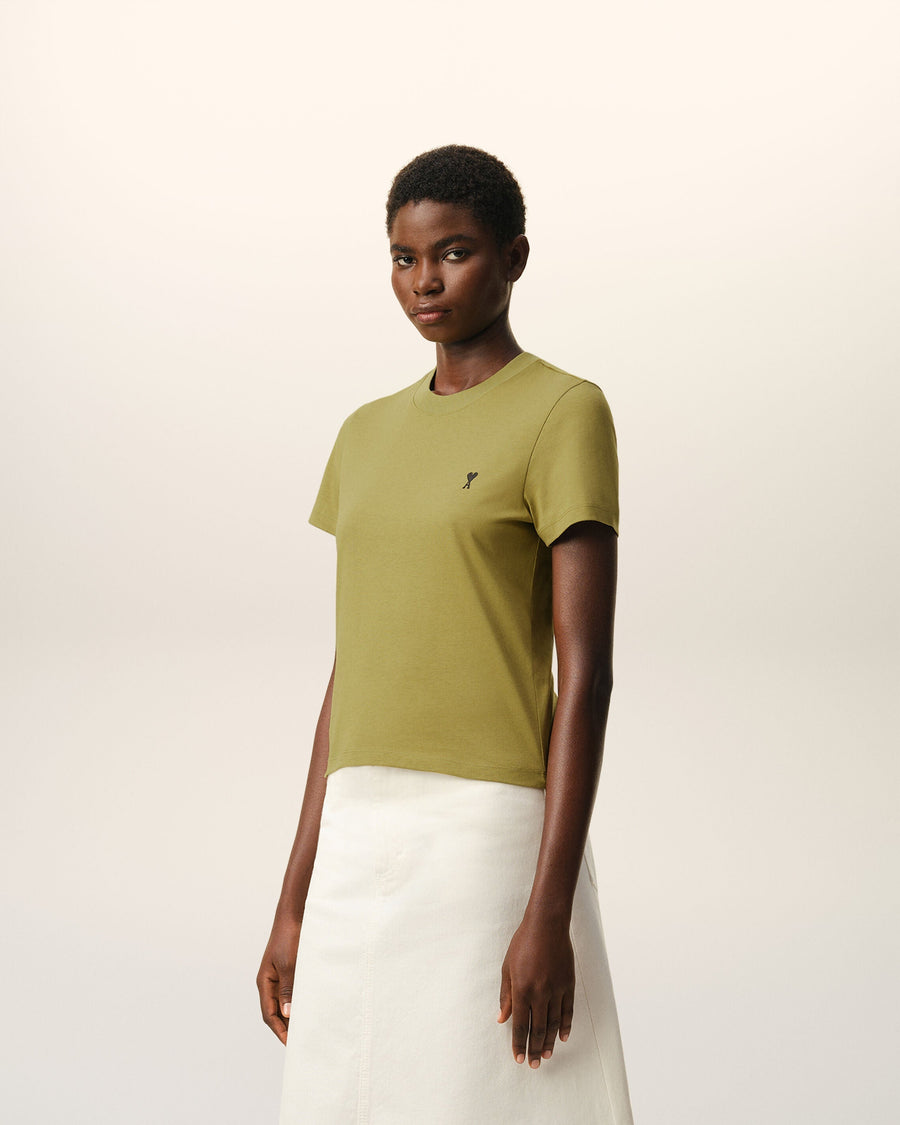 Green Cotton Ami De Coeur Cropped T-shirt