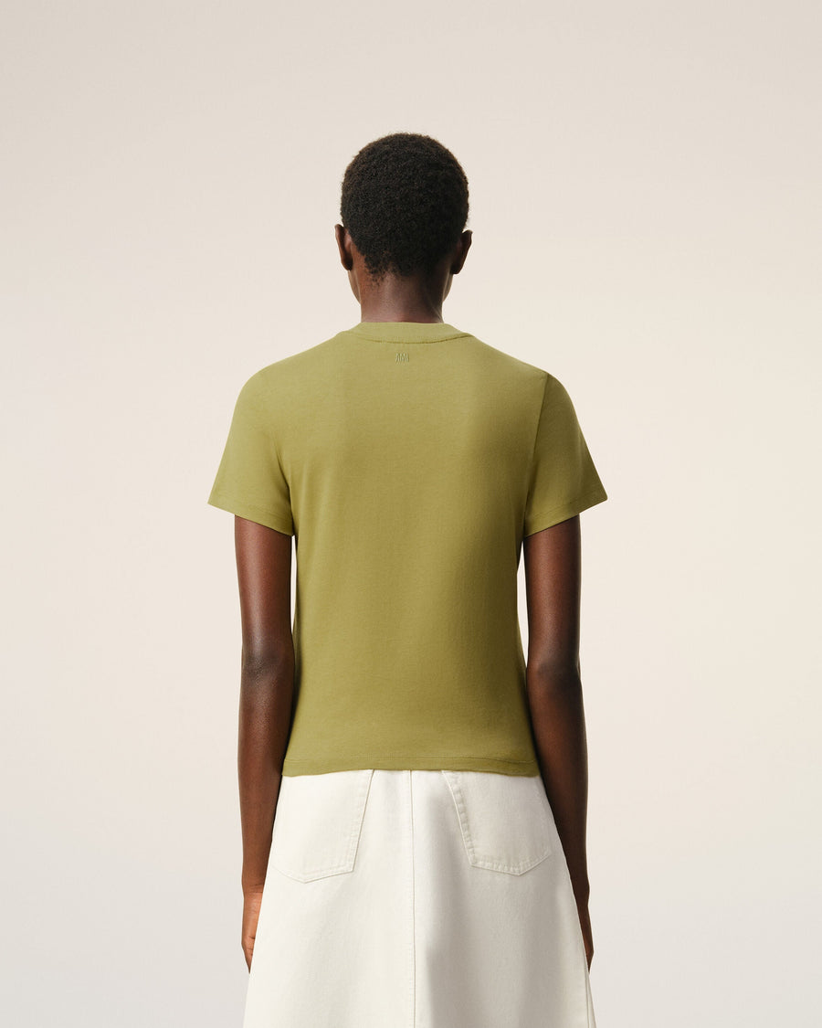 Green Cotton Ami De Coeur Cropped T-shirt