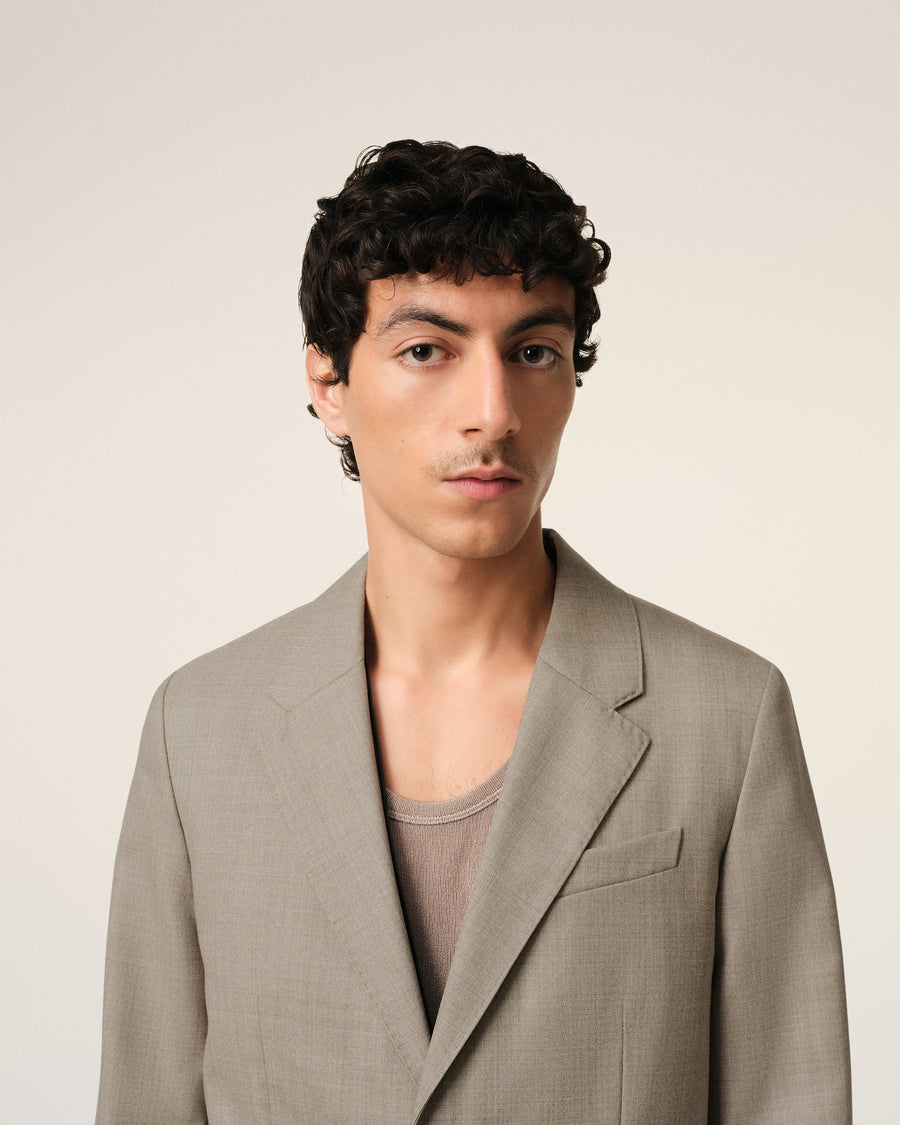 Beige Wool Two Buttons Jacket