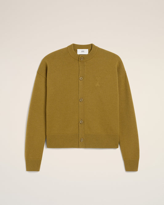 Khaki Wool Knit Ami de Coeur Crewneck Cardigan