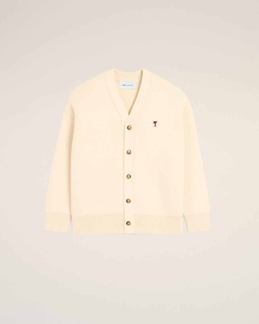 White cotton and wool cardigan with Ami de Coeur arrow
