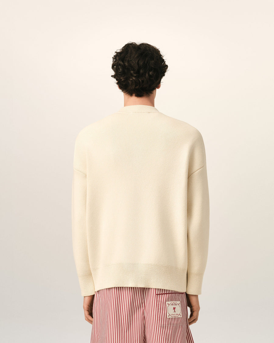 White cotton and wool cardigan with Ami de Coeur arrow