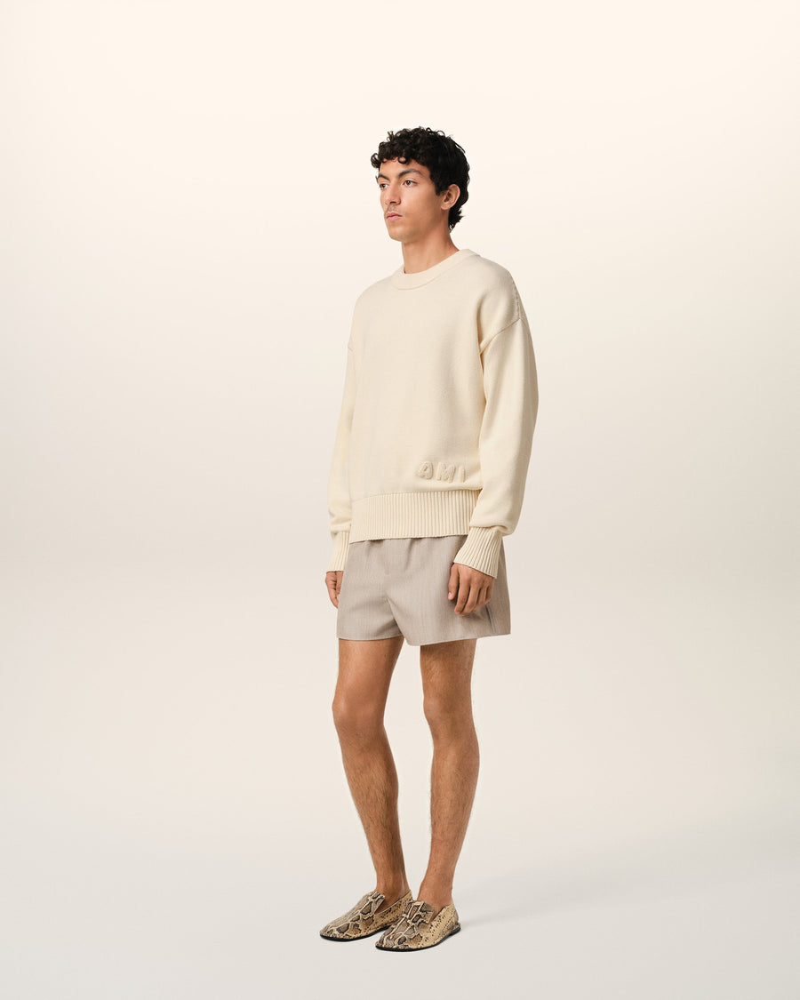 Beige Cotton Ami Embroidered Crewneck Sweater