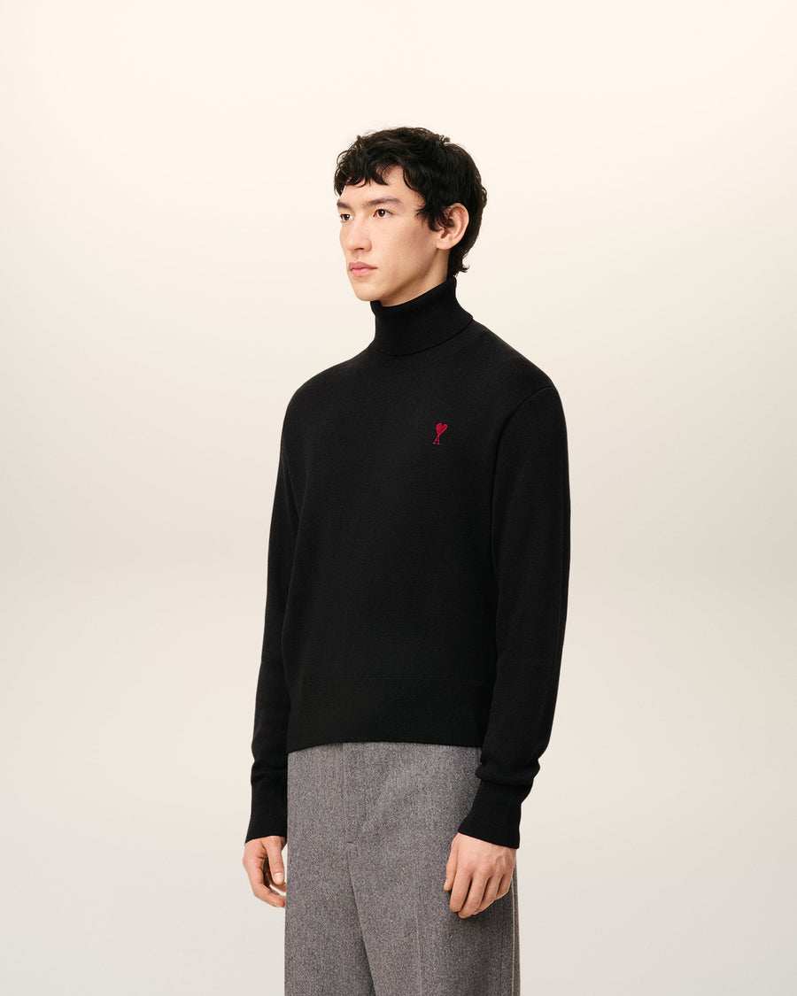 Black Wool Ami De Coeur Turtle Neck Sweater