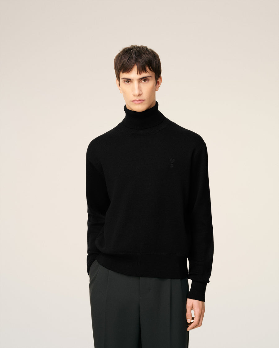 Black Wool Ami De Coeur Turtle Neck Sweater