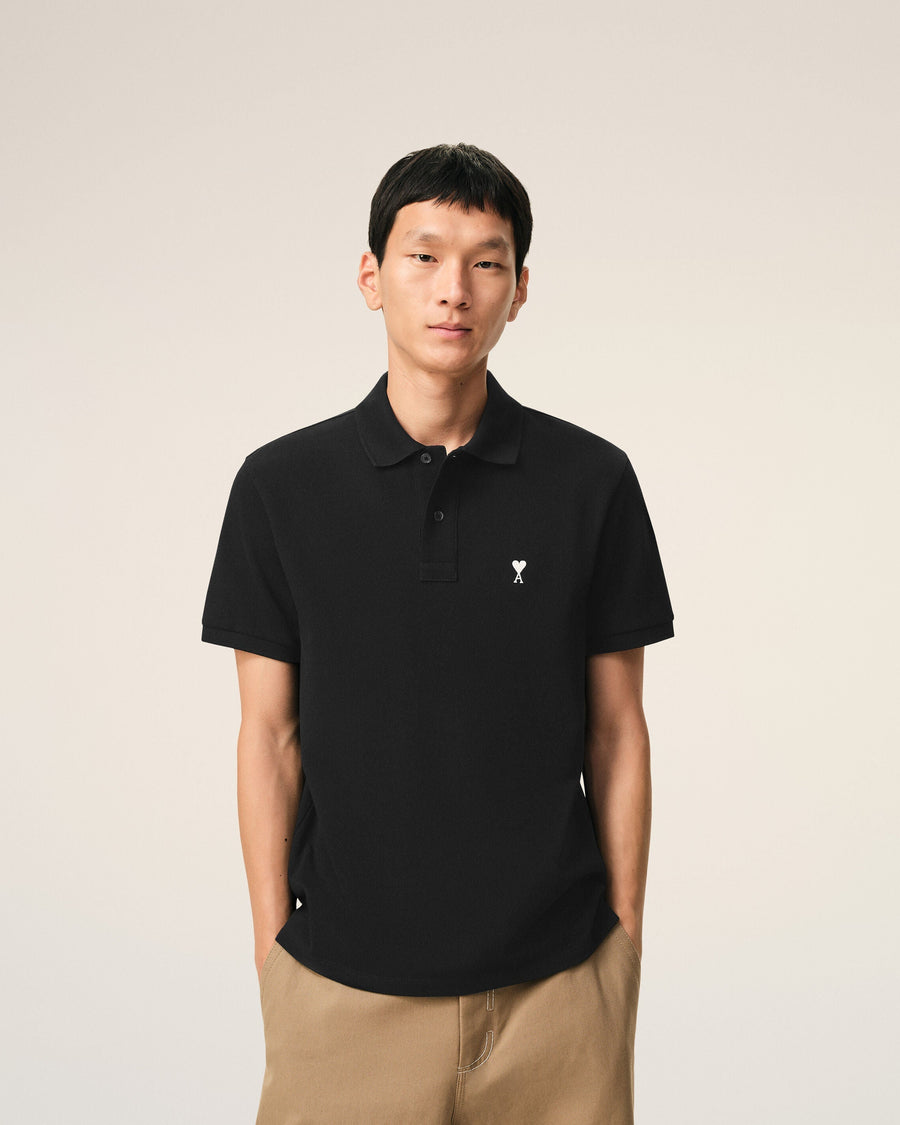 Black Cotton Short Sleeves Ami De Coeur Polo Shirt