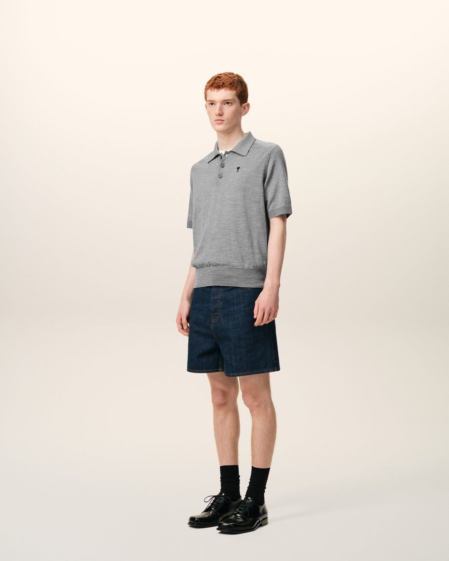 Grey Wool Short Sleeves Ami De Coeur Polo