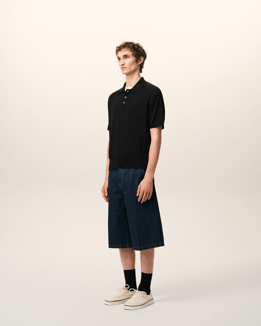 Black Wool Short Sleeves Ami De Coeur Polo