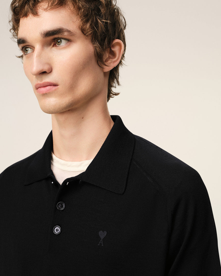 Black Wool Short Sleeves Ami De Coeur Polo