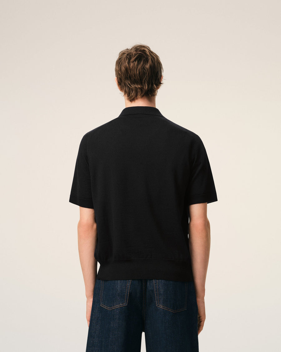 Black Wool Short Sleeves Ami De Coeur Polo
