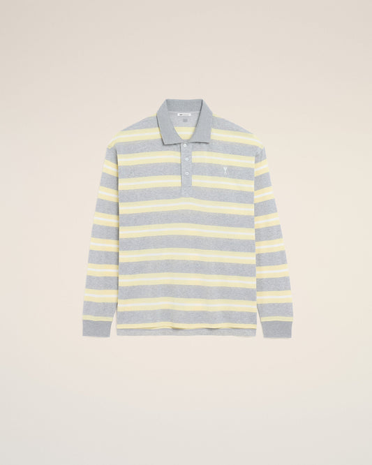 Grey And Yellow Strapped Cotton Polo