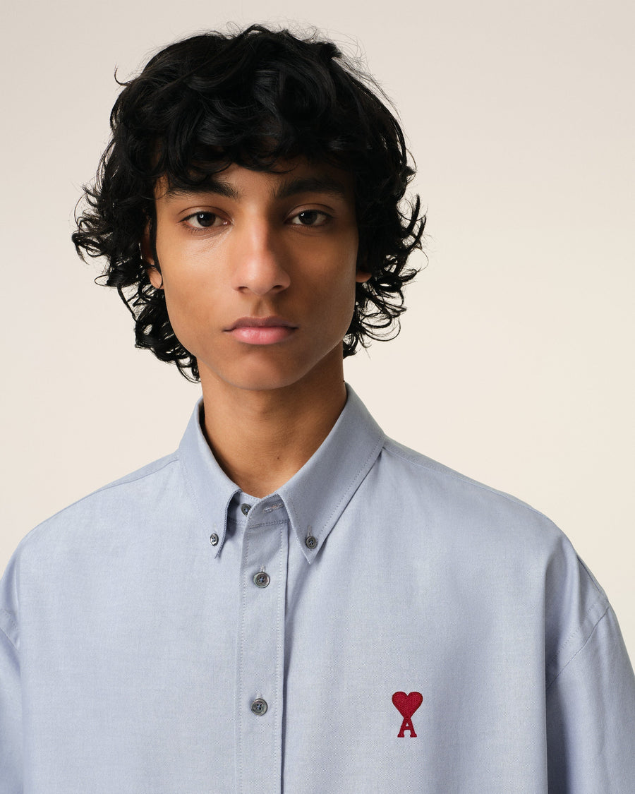Blue Cotton Boxy Fit Short Sleeves Shirt