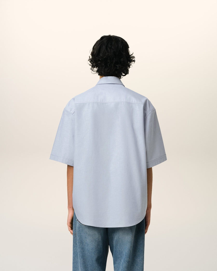 Blue Cotton Boxy Fit Short Sleeves Shirt