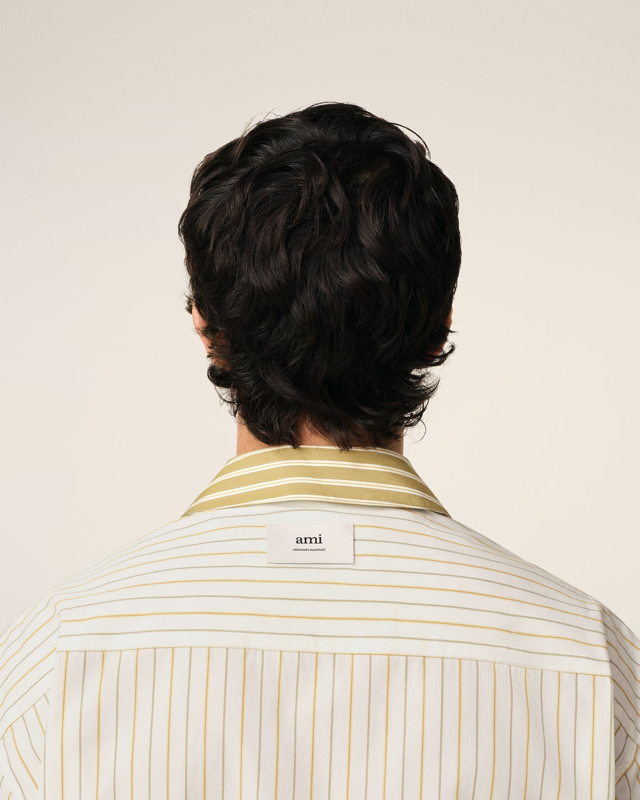 White And Khaki Cotton Short Sleeve Boxy Shirt