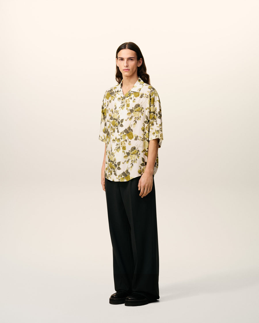 Green Flower Printed  Short Sleeved Ami Camp Shirt