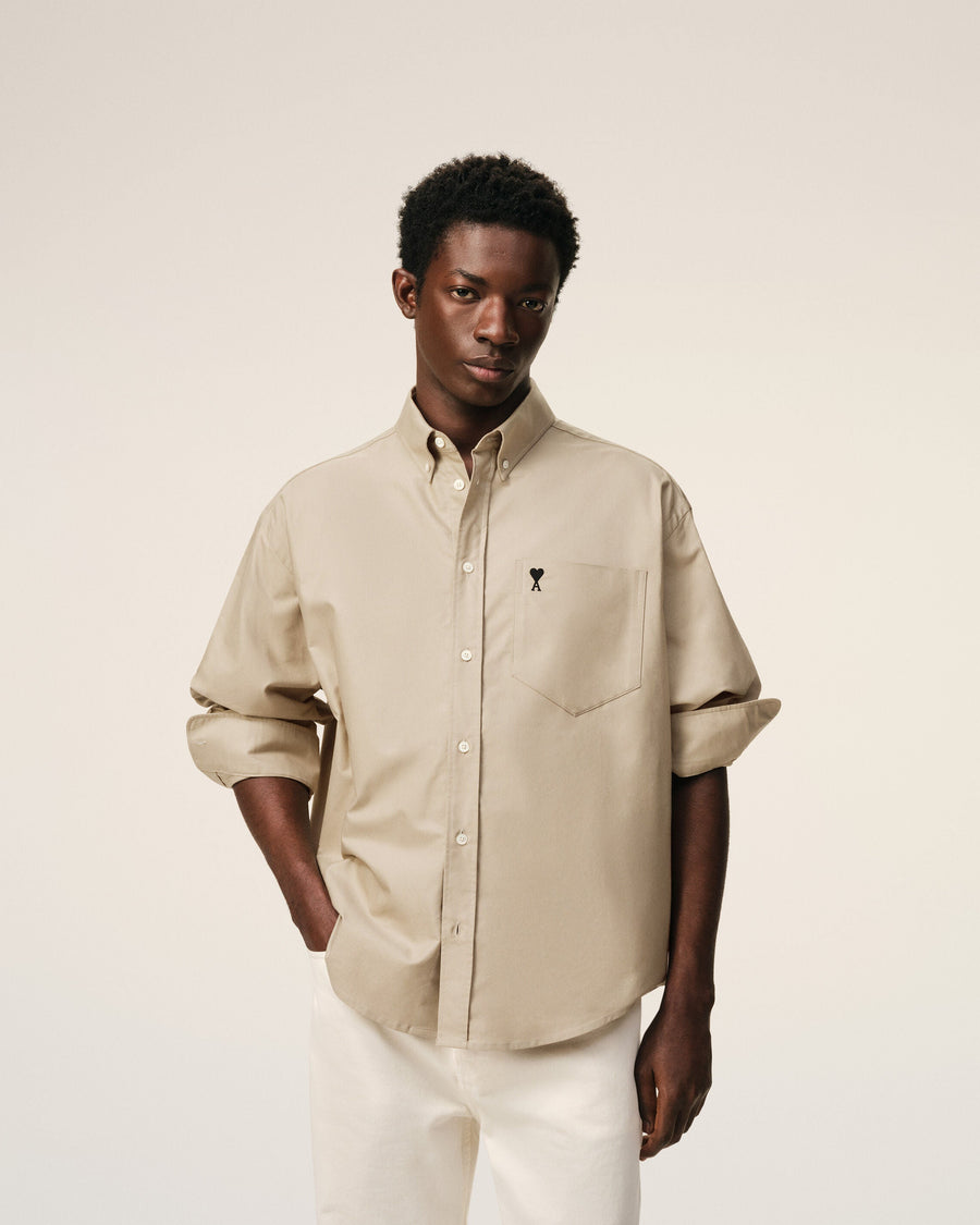Beige Cotton Boxy Embroidered Ami De Coeur Shirt