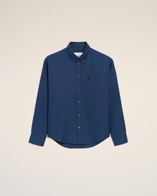 Blue Cotton Boxy Embroidered Ami De Coeur Shirt