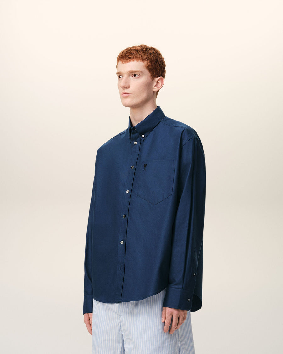 Blue Cotton Boxy Embroidered Ami De Coeur Shirt