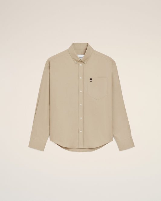 Beige Cotton Boxy Embroidered Ami De Coeur Shirt