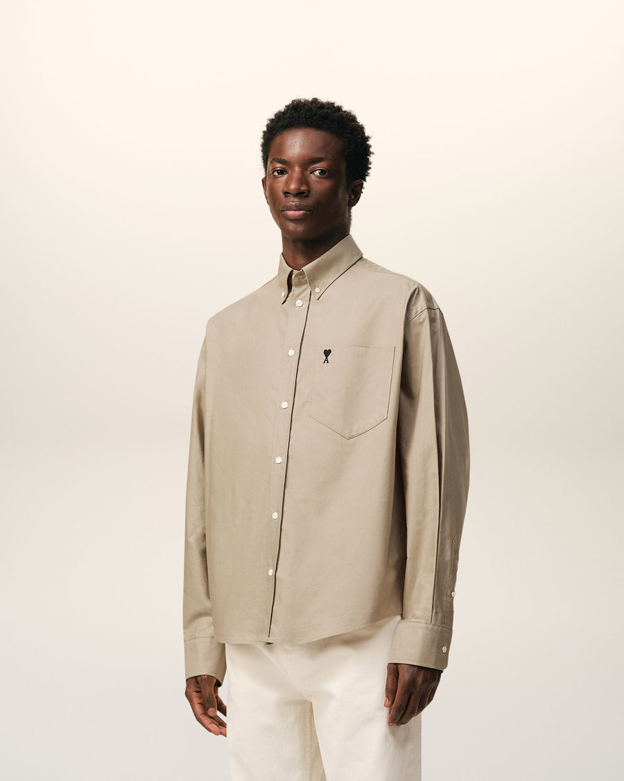 Beige Cotton Boxy Embroidered Ami De Coeur Shirt