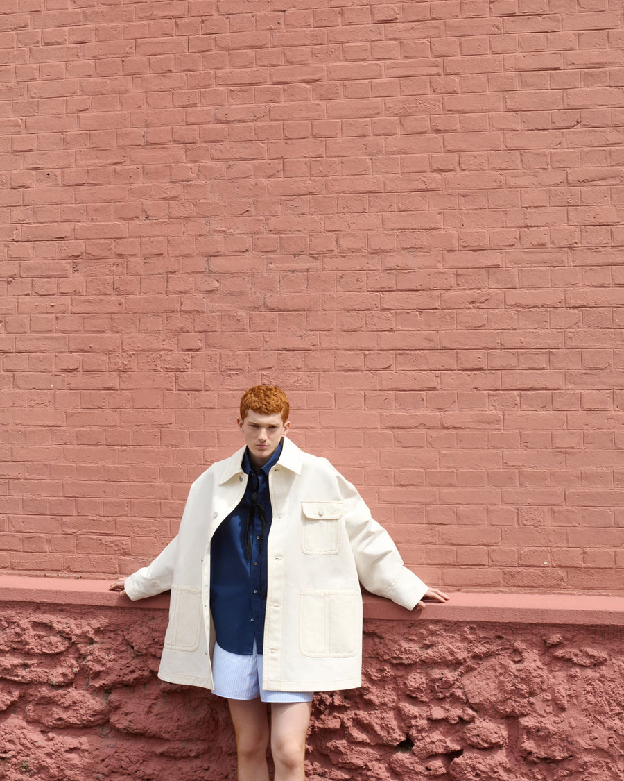 Blue Cotton Boxy Embroidered Ami De Coeur Shirt
