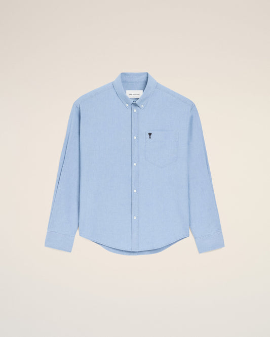 Blue Cotton Boxy Embroidered Ami De Coeur Shirt