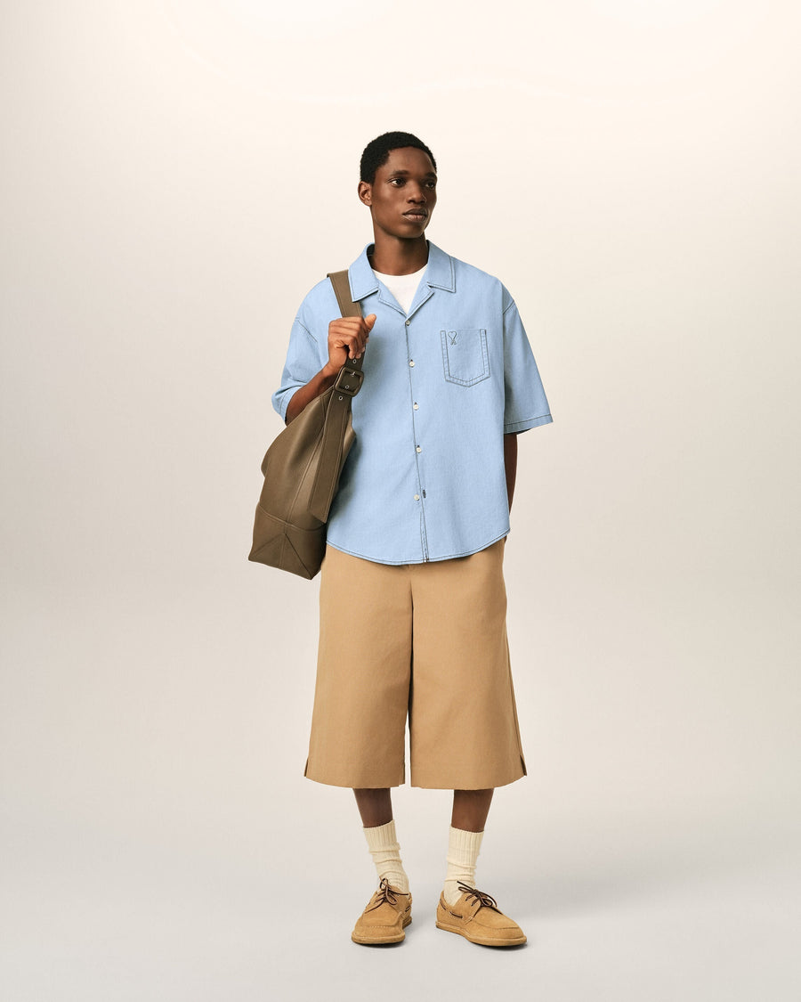 Blue boxy cotton short-sleeve shirt with Ami de Coeur
