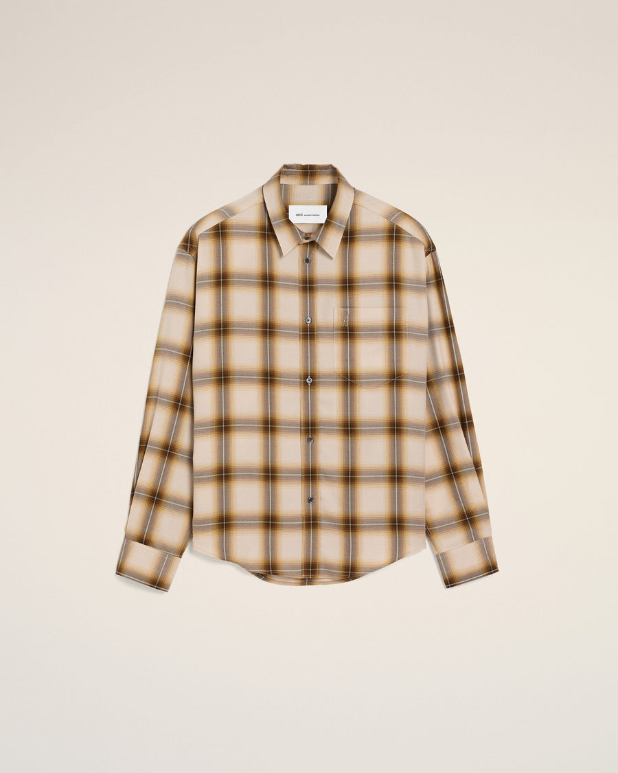 Boxy Beige Checkered Shirt Ami De Coeur In Canvas