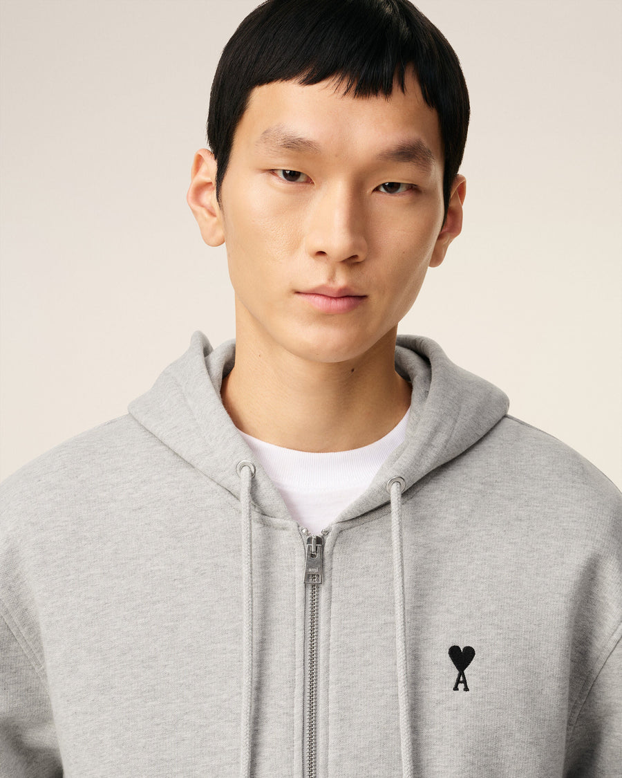 Grey Cotton Contrasted Ami De Coeur Hoodie