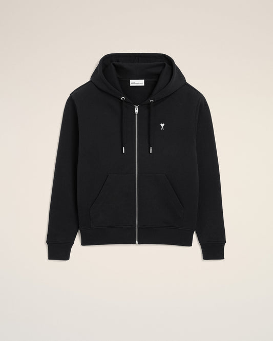 Black Cotton Ami De Coeur Zipped Hoodie