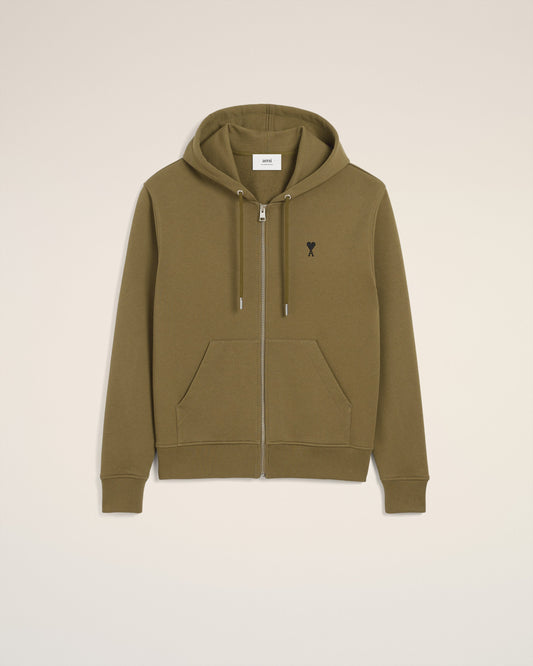 Green Cotton Zipped Ami De Coeur Hoodie