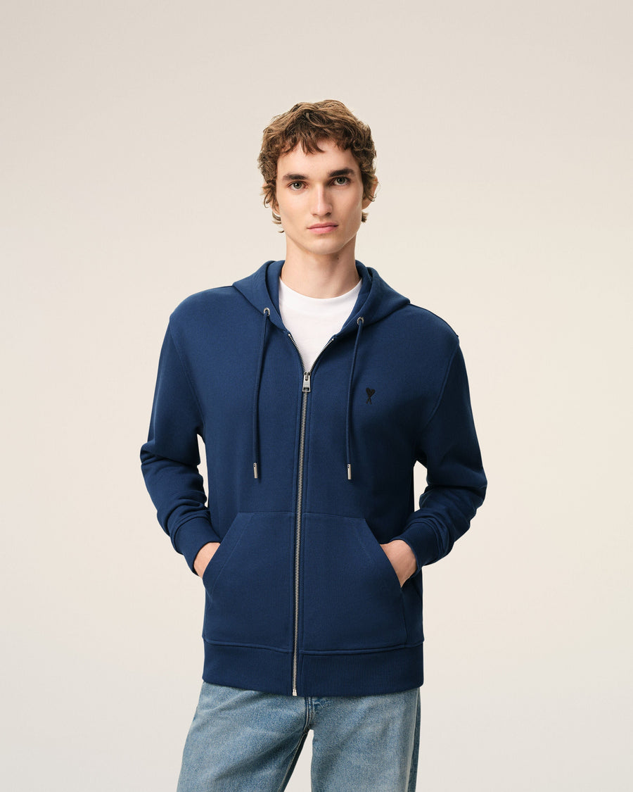 Blue Cotton Ami De Coeur Zipped Hoodie