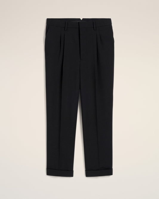 Black Wool Carrot Fit Trousers