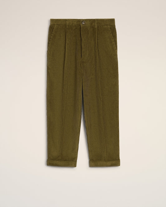 Green Cotton Carrot Corduroy Oversized Trousers